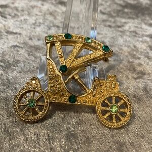 Vintage Gold Model T Car with Green Crystals Pin